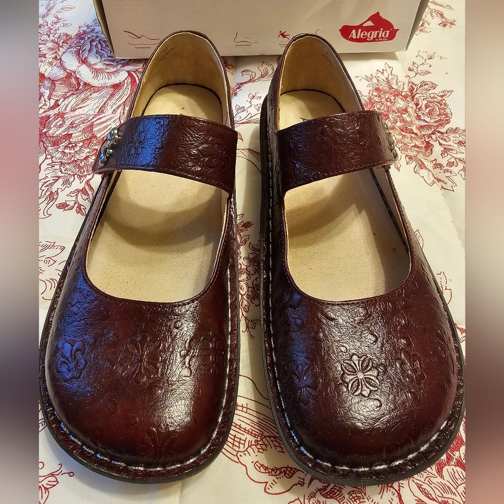 Alegria Deep Merlot Embossed Mary Janes